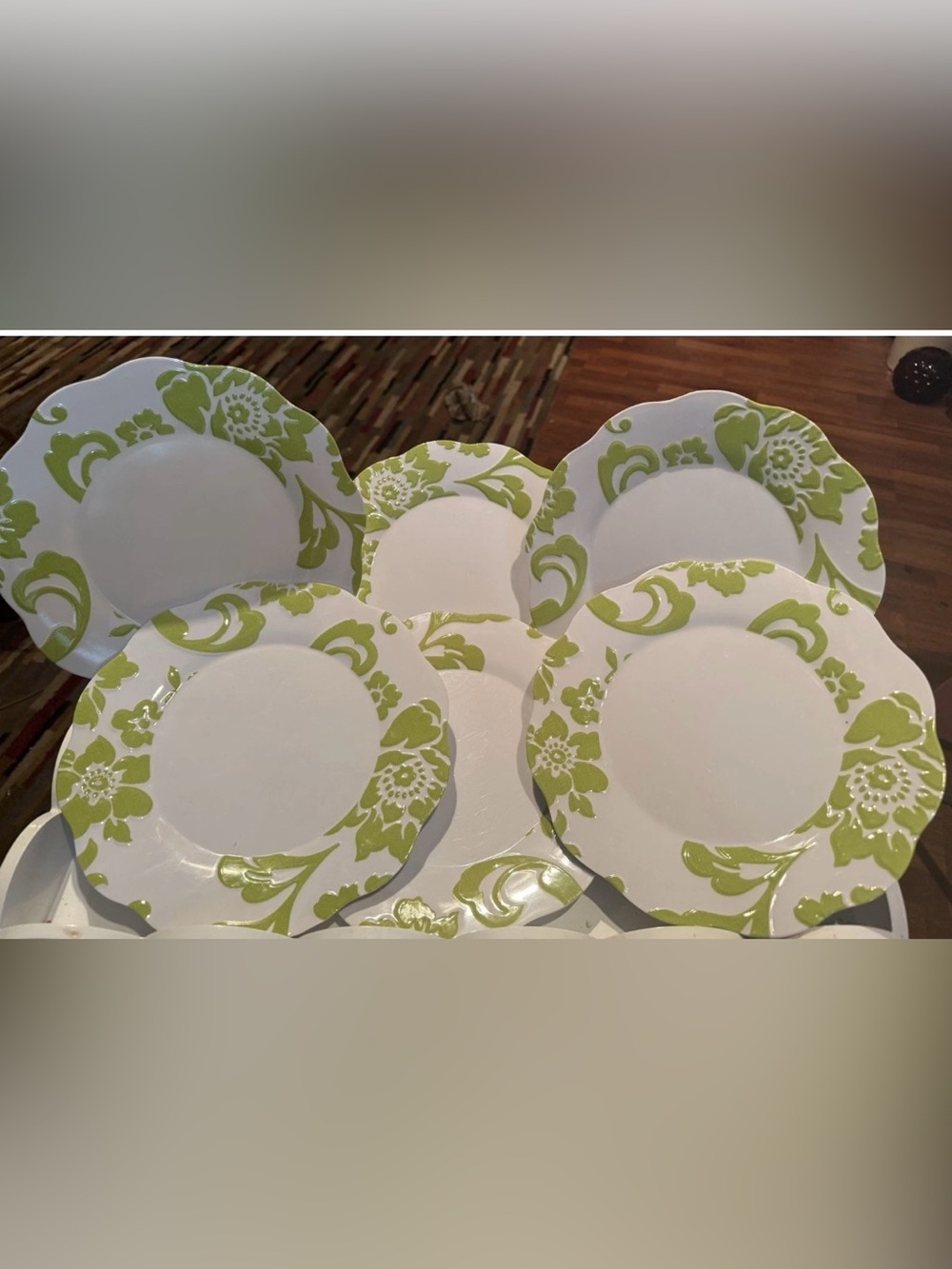 6 BETTER HOMES & Gardens Citrus Blossom Dinner Plates Lime Green Melamine. 10.5”